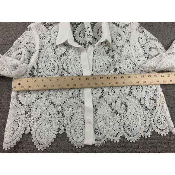 L’Agence Lace Shirt Blouse Women M White Odelia Button Down Crop Collared - Picture 4 of 10